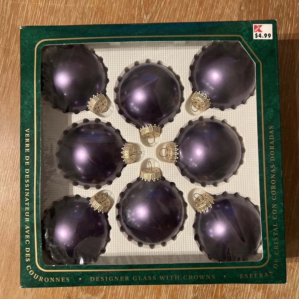 Christmas By Krebs Imperial‎ Purple Designer Glass Vintage Ornaments Set Of 8